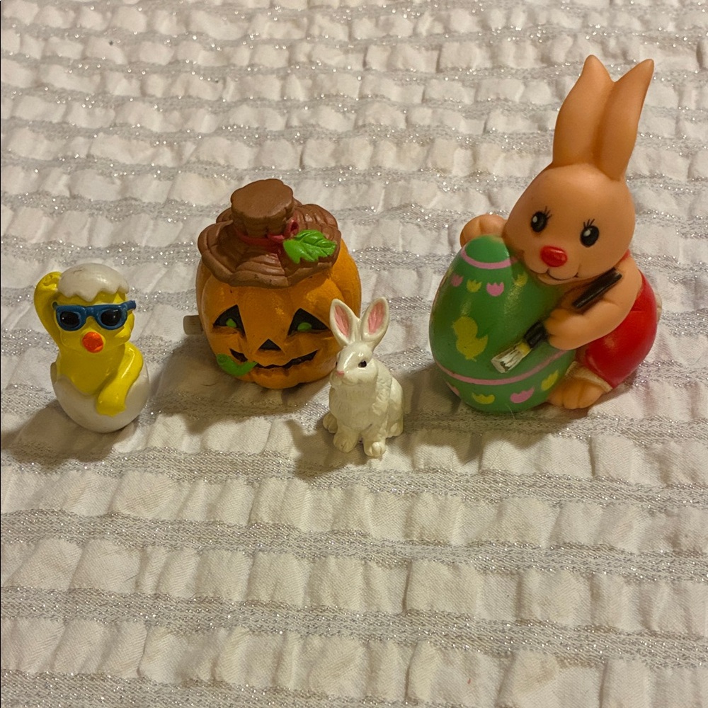 Colorful easter toy bundle- pumpkin, rabbit, rabbit w egg & chick